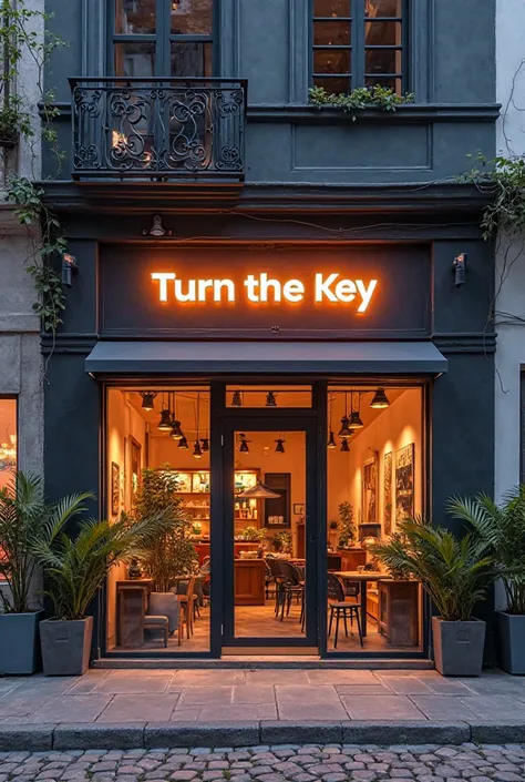 Create the front of a store, uma agencia de marketing digital, with the name “turn the key”,  in Portuguese. create in 8k full HD and as close to reality as possible