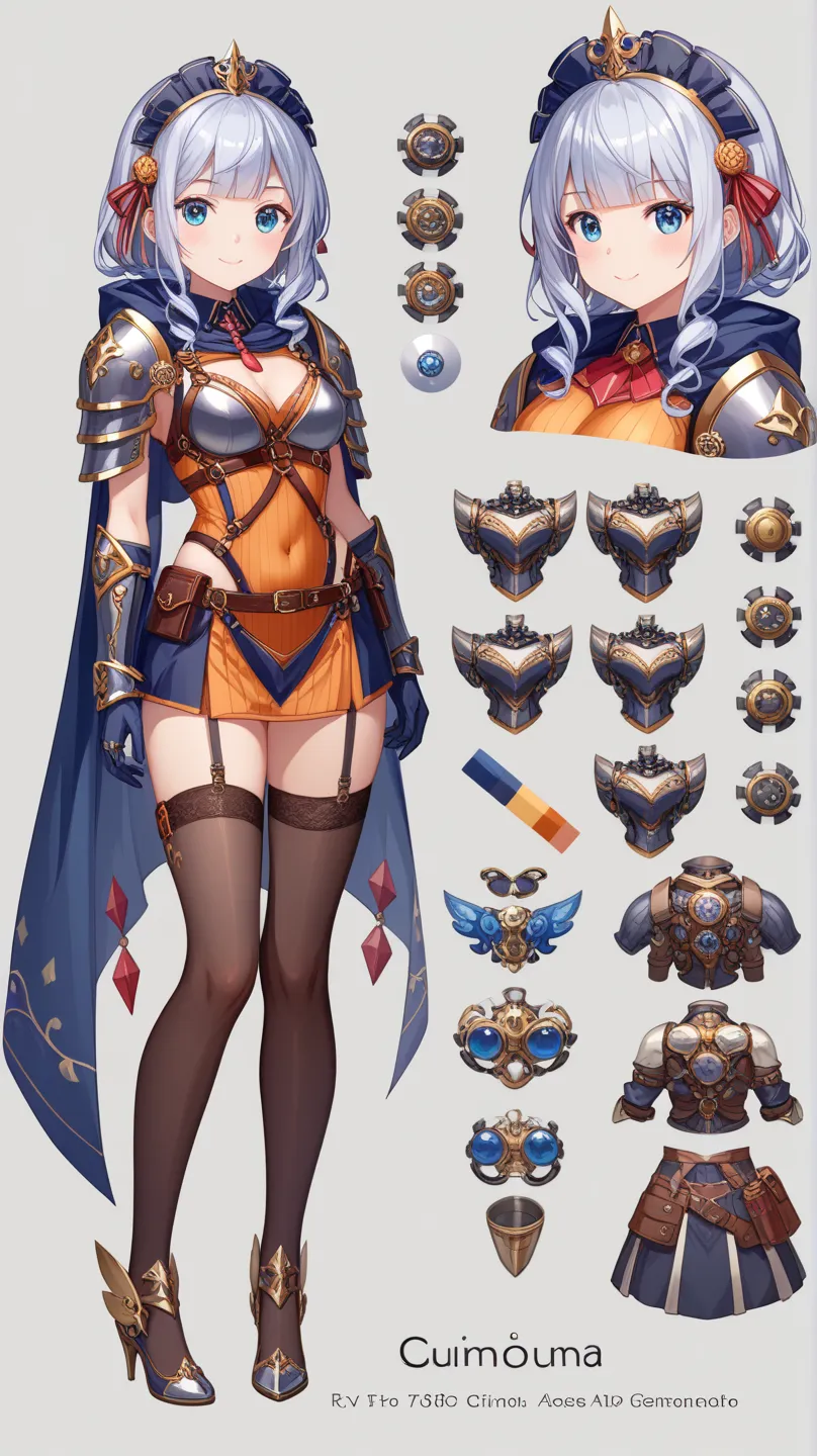 cord gears、Young girl、Little 、Girls' department､Lolicon series､ high leg suit 、stockings、wedding gloves、 Body Armor、 leg armor、Princess Dress 、 headdress showing belly button 、Arm Armor Gauntlet、Full Harness、Dress Cloak 、Character design、Reimagind, 8k, bes...