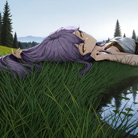 by [inoitoh|arknights|748cmstyle],
1girl, solo, alone, single character, vivid colours, summer day, pastels, (side shot, (dynamic shot, action shot:1.0), upper body focus, close_up shot:1.0), Sirin, long hair, purple hair, yellow eyes, x-shaped pupils, dia...