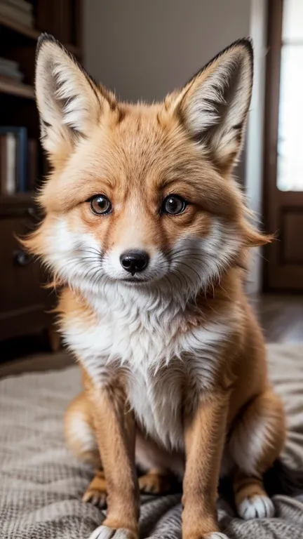 A charming and adorable adult fox with vibrant, fluffy orange fur and bright eyes