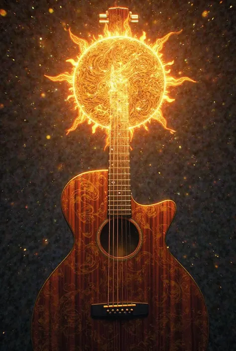 Create an image of a fretboard and a clef of the Sun