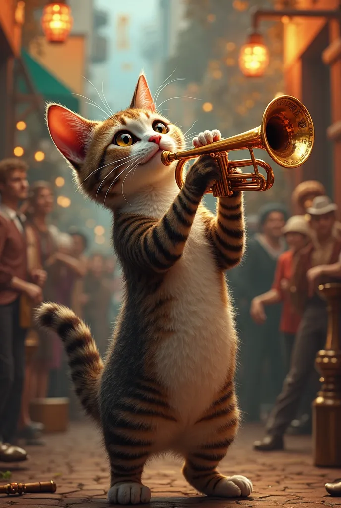 Create a cat playing the trumpet