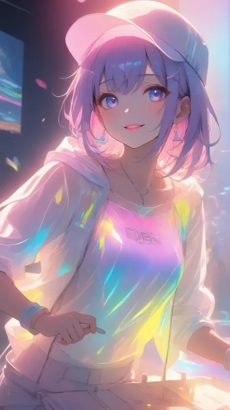 ( top quality,4K,8k, High Definition , masterpiece :1.2),Slightly realistic anime style。
Japanese Female Singer Around 23 Years Old。Female Figure Singing into a Microphone、In front of an audience, Nightcore, After Image with Light Radiation Effects、Ido...
