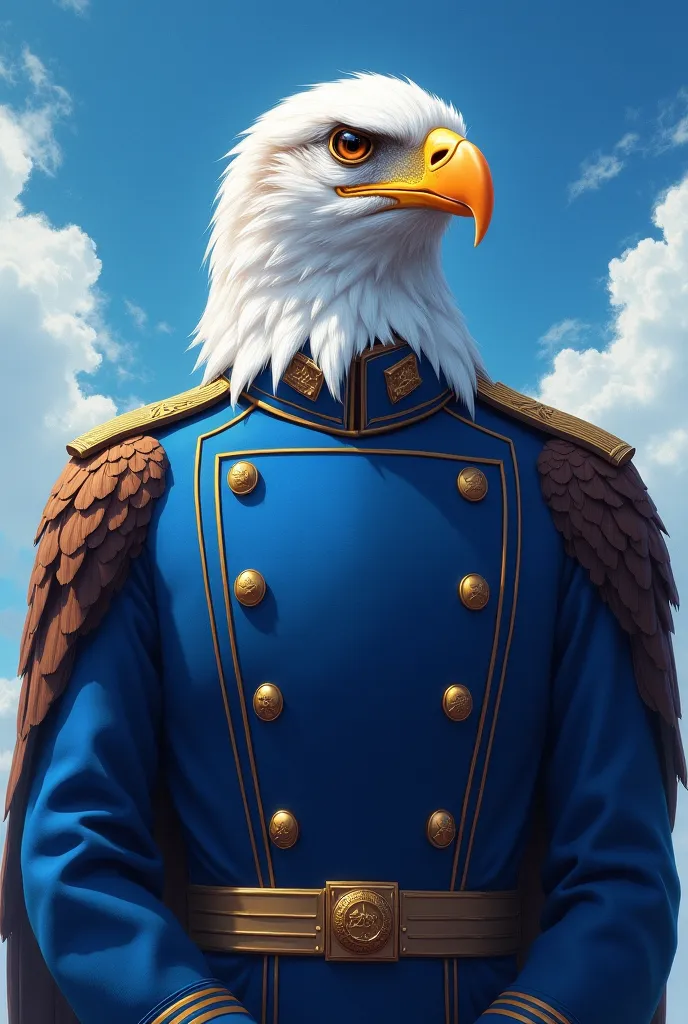 Make this eagle in a blue uniform 