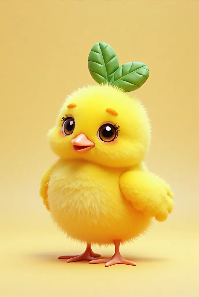 little yellow chicken in a shape of a lemon with a green leaf on its head