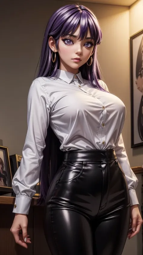 Masterpiece 8k , ( realistically ) top quality,  High definition ,  very detailed face ,   detailed computer graphics  , One,   girl , Chizuru-chan Kaihatsunikki,   mature,  Sexy ,  purple hair ,  Long hair ,  invisible ,   purple eyes, black shadows ,  bl...