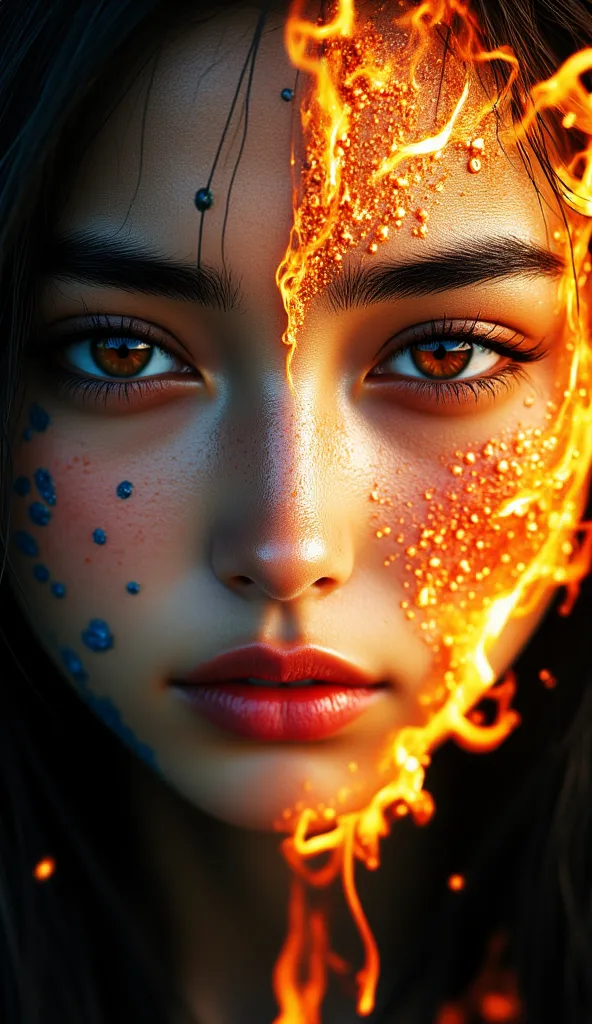 The Face of Creation and Destruction In an eternal cycle ,  a face creates and destroys  ,   an eye shedding tears that become worlds of beauty and light, The other parts of the face tearful flames that incinerate and consume, representing the dual forces ...