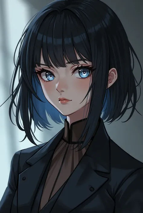 Black hair silvery eyes shoulder length hair elegant blod born clothes without a hat and bad Anime-style hair longer to reach the shoulders