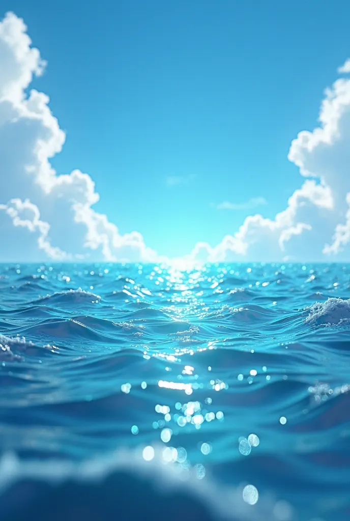 Pixar-style 3D image of the ocean world with blue sky 