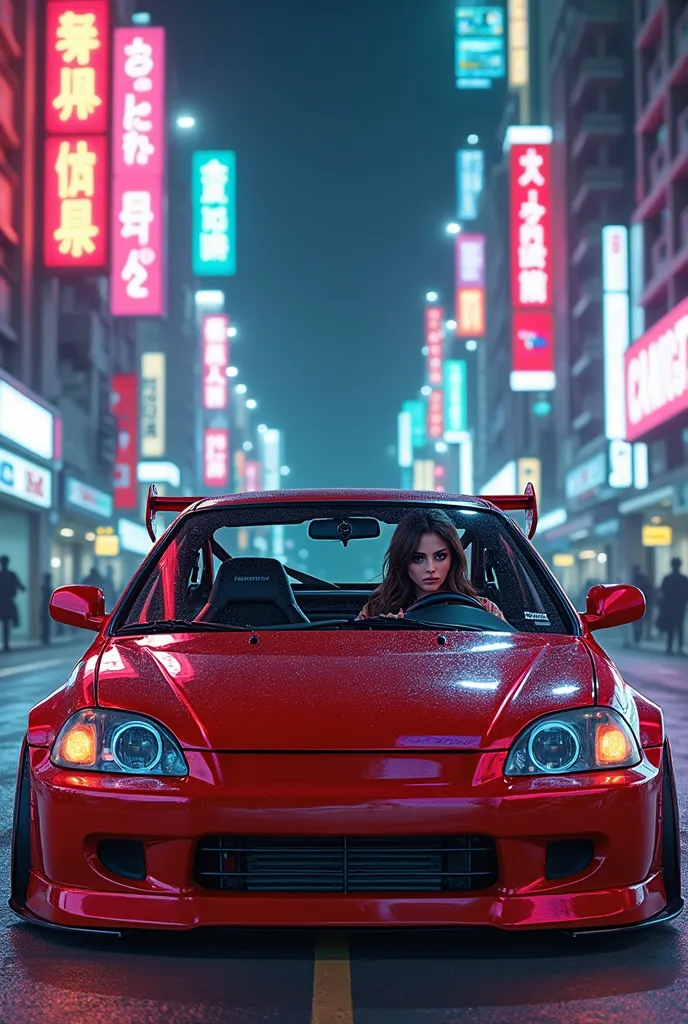 Create a red Honda Civic year 1999 with a gamer girl