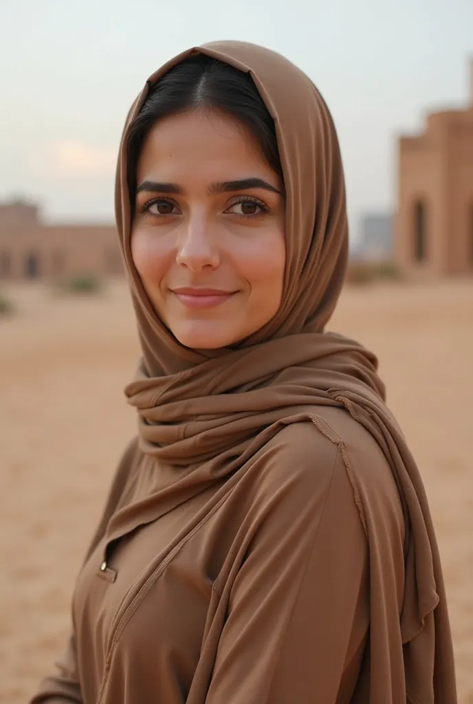 Do you have a specific image you want to describe, or do you want a general description of an Arab woman? If you're looking for a general description, here it is:

Description:
In the image, an Arab woman is depicted wearing an elegant hijab that drapes de...