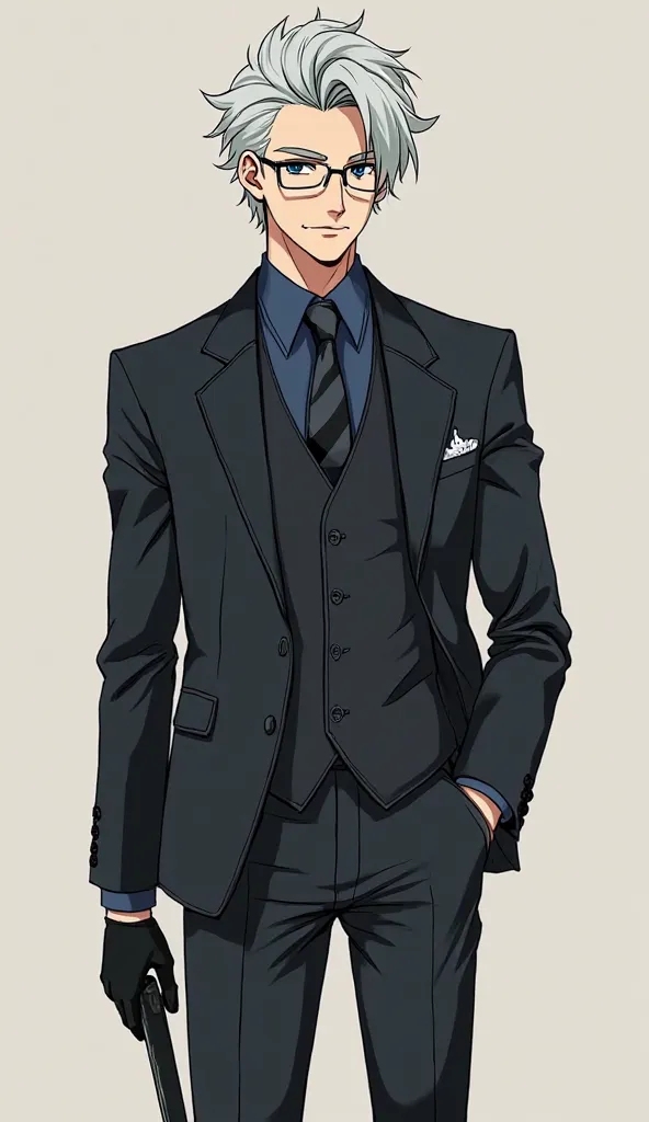 Generate an anime-style anime character like cowboy bebop named Hiro Sterling with:Hiro's appearance Sterling 

Hiro Sterling is a young and elegant man with a sophisticated and neat style. His appearance suggests a refined and self-confident personality.
...