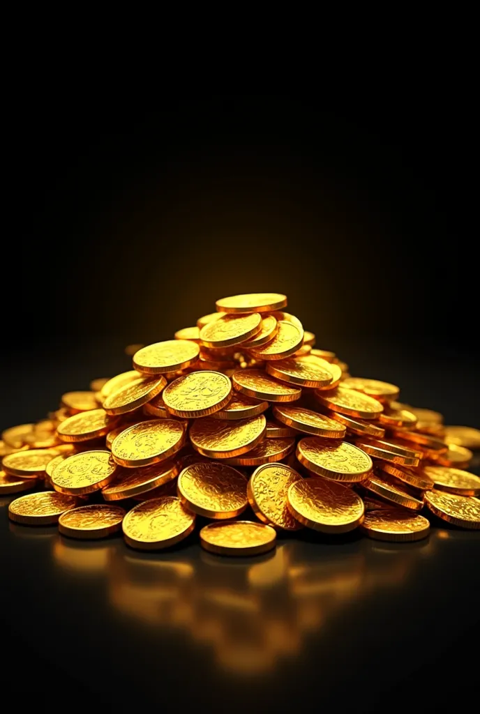 small gold coins pile, in the center, comic book style, black background