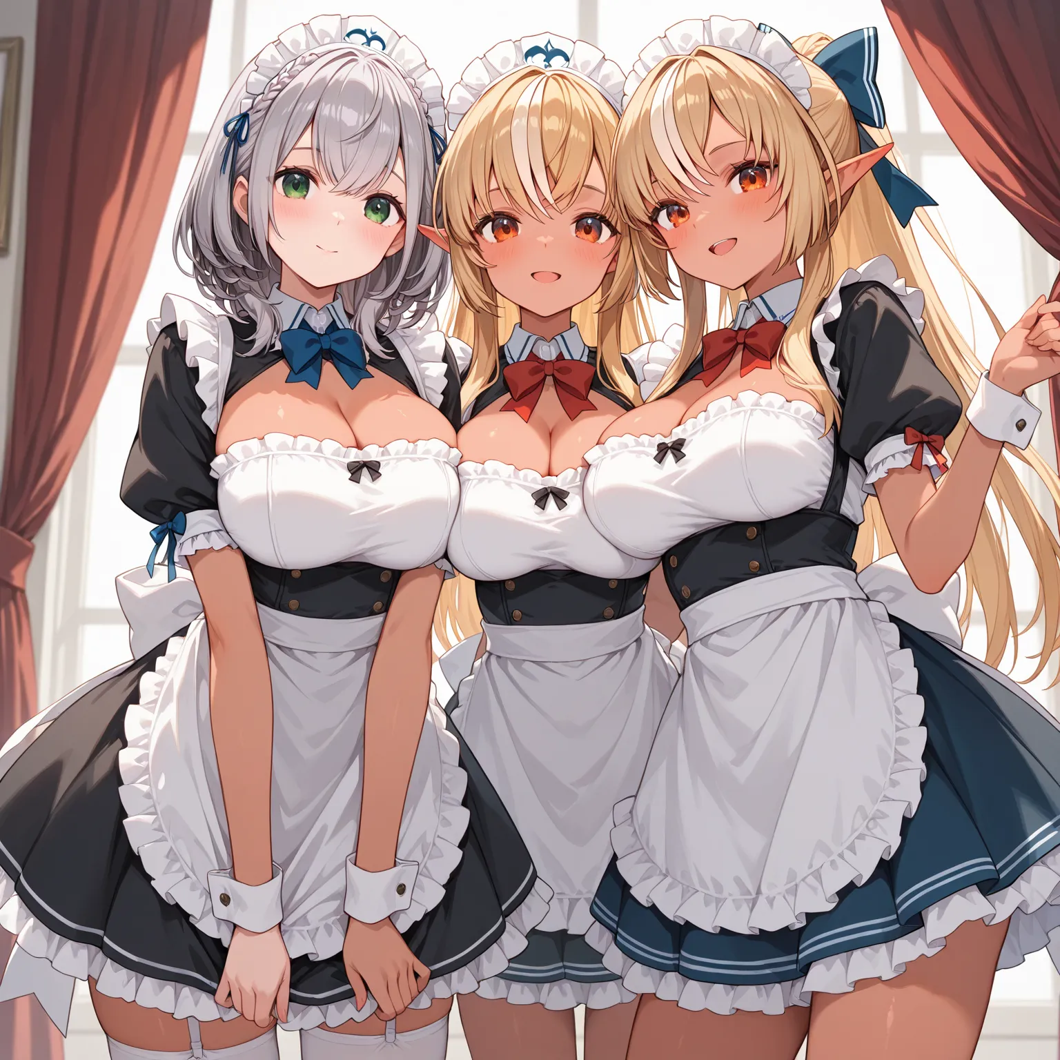 2 girls,Shirogane Noel,shiranui flare,maid clothes