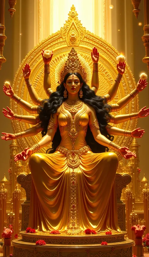 ma durga sitting on golden throne