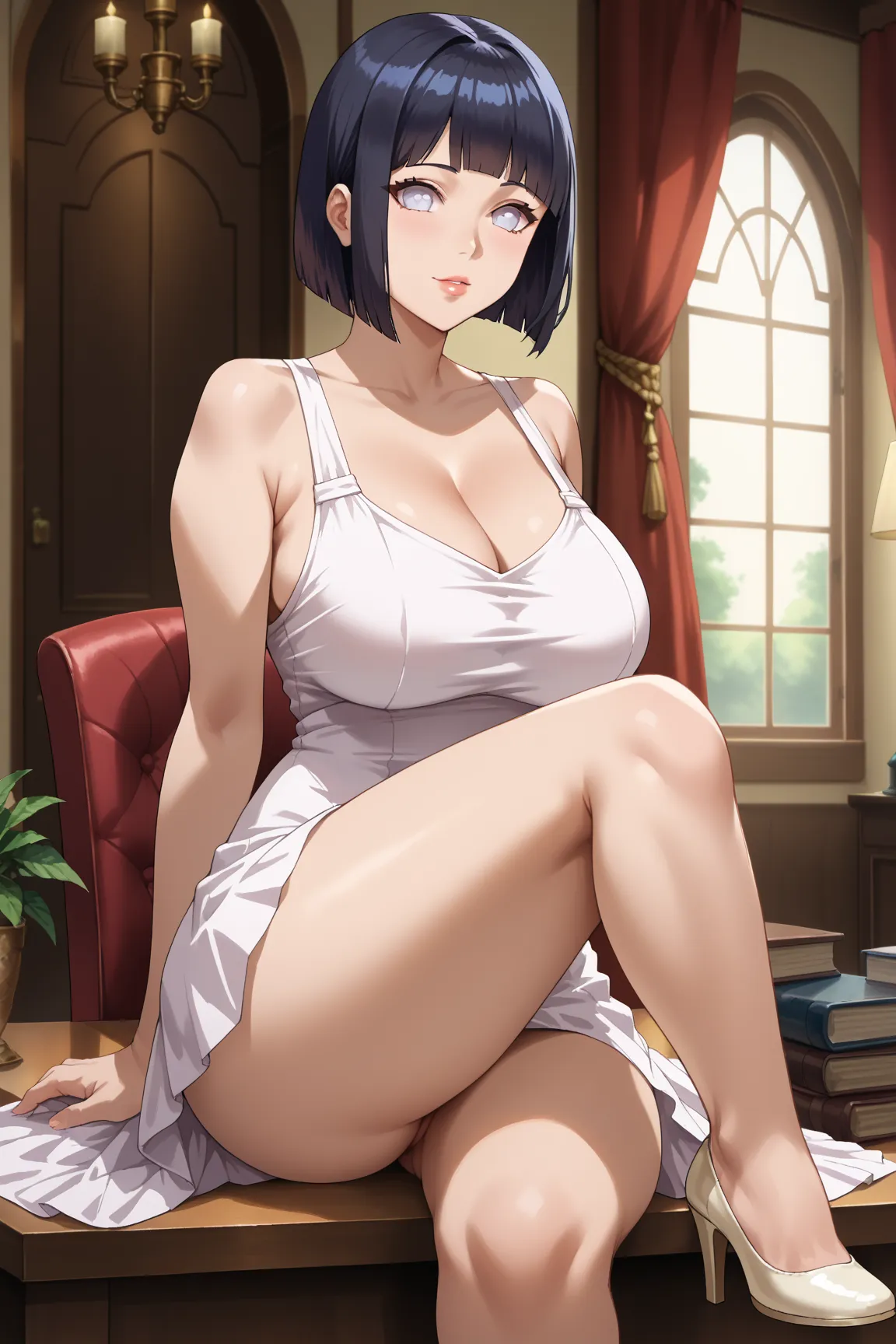  Origin_anime,anime screenshot,anime coloring,
 uncensored,
Hinata,a mature woman,  short dark hair, detailed hair,white eyes, detailed eyes, Detailed face, big breasts, detailed breasts, wide hips, huge and sturdy ass, detailed ass, big thighs, hands and ...