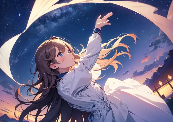 Looking up at the night sky in profile – a free-spirited princess reaching for the stars