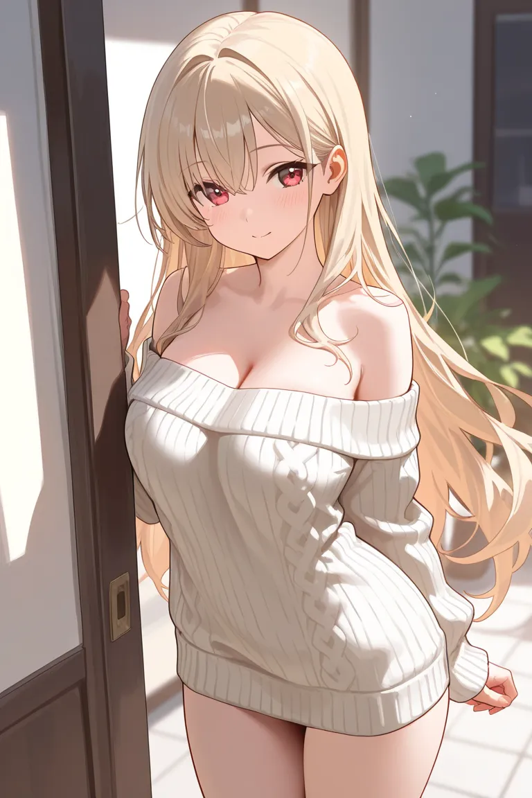 ((best quality)), ((masterpiece)), (detailed), 1girl, off-shoulder sweater,