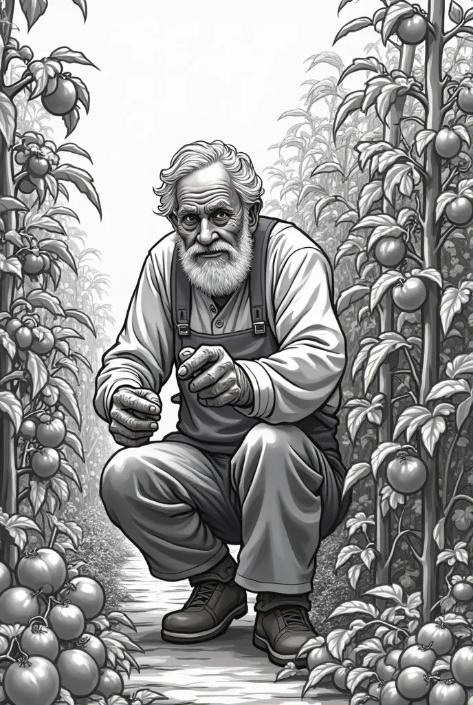 Old male gardener watering tomato plants vector image black and white