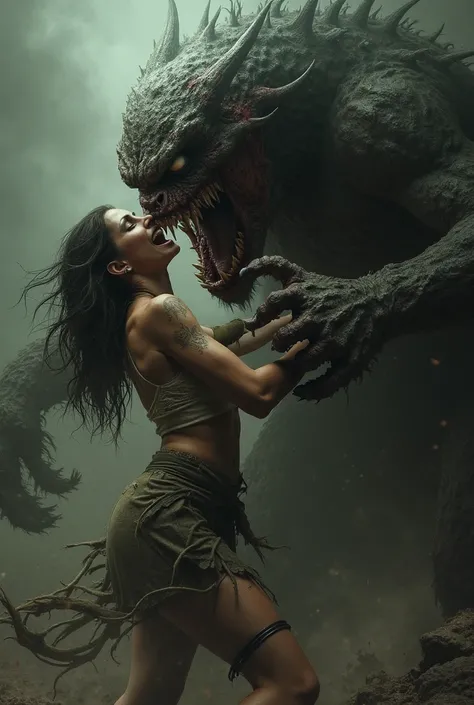 A woman being ravage by a monster