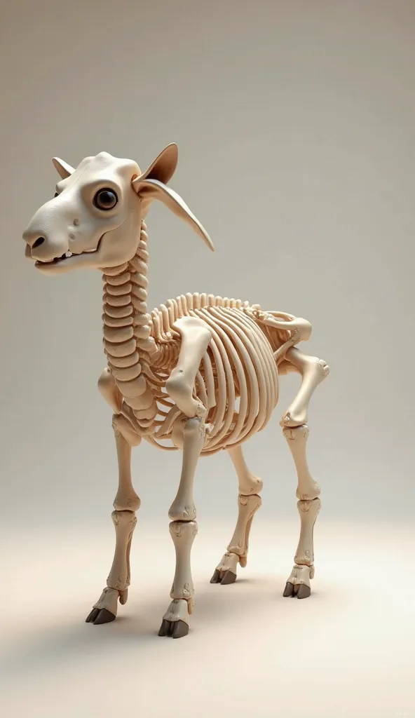 A 3D visualization of a lamb, showcasing its skeleton and bones in intricate detail. The scene is set against a softly lit, neutral background to emphasize the anatomical structure. The camera slowly rotates around the lamb, providing a comprehensive view ...