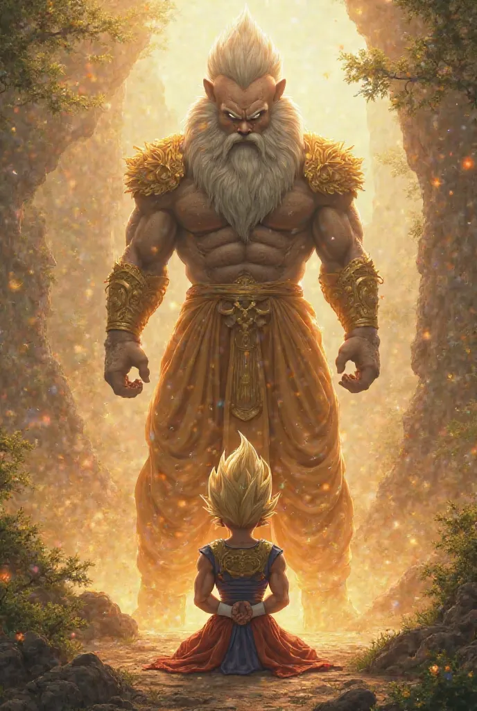 Vegeta bowing down to Jamwant Ramayana with folded hands