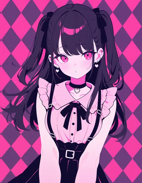 masterpiece, best quality, no lineart,limited palette, jirai kei,argyle background