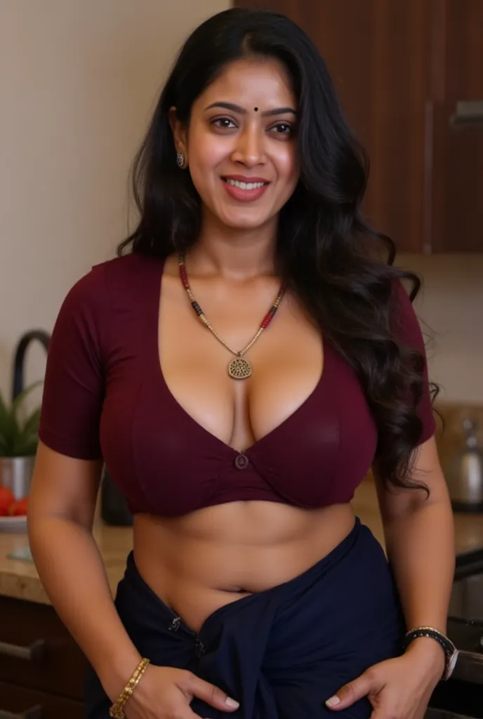 Shima is a 40 year old sexy Indian volouptous Milf, she is wearing a  low-cut maroon blouse, and a navy blue saree, showing her huge boobs almost spilling out and shows her love handles around her naval. Her hair is styled in loose waves, her boobs are 48 ...