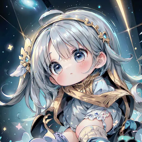 (((1 girl)))、 Star Fairy、vtuber-halfbody、(((top quality、masterpiece、 Best Combinations 、 golden ratio、Official Art、very detailed、very detailedな目)))、Super Detail,  from the front ,  headshot 、 Blue and white hair color、 short bangs above eyebrows  、short ha...