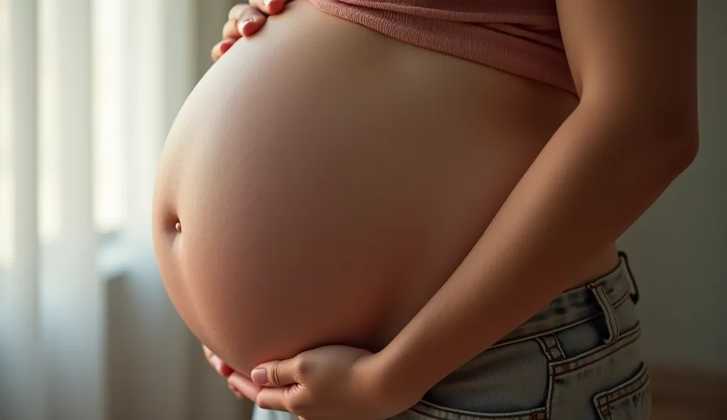    (photorealism:1.2), 18k HD close up image of  pregnant woman tummy