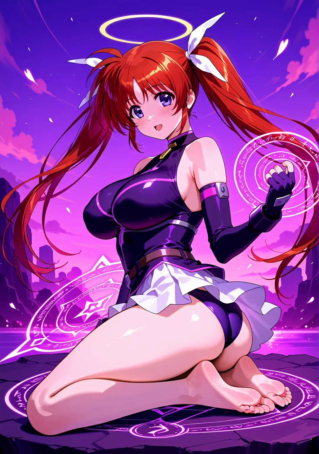 beautiful girl、Takamachi Nanoha、 Magical Girl Lyrical Nanoha in underwear inserted all the way to the base、 sky background 、Rin々expression、Big Breasts、big ass、top quality、high image quality、4K quality、speed line、action line、I have a Raging Heart、 Magic Cir...