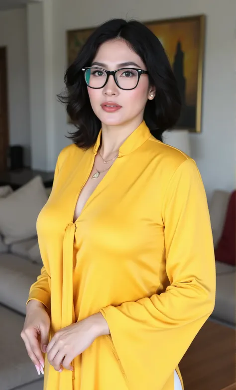 (Masterpiece: 1.2, Best Quality), Realistic, (Realistic Picture, Complex Details, Depth of Field), Best Quality, Masterpiece, Highly Detailed, Realistic, 1 mature, indonesian old wife, 55 Years Old, chest forward, big breasts, thin lips, beautiful and sedu...