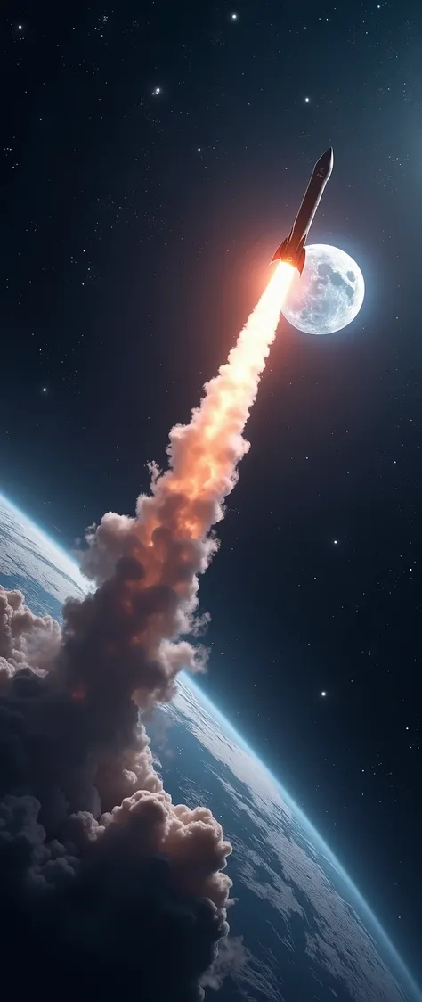 最high quality、high quality、Spaceship SpaceX Rocket Crossing the Moon、Night Sky High Definition 8k Wallpaper、View of Earth's Atmosphere in Outer Space、Star and Moon Details、Photorealistically Oriented y、Highly Detailed Atmospheric Scenery、complicated、high d...