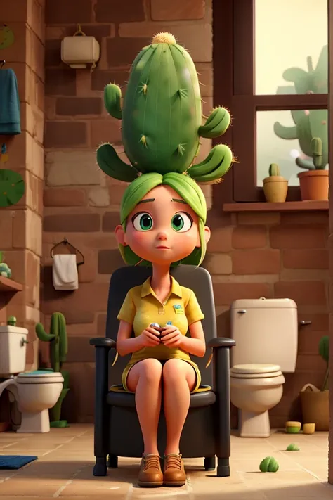 Make me a cactus with a human head, on a toilet with in the background, An exploding nuclear bomb 