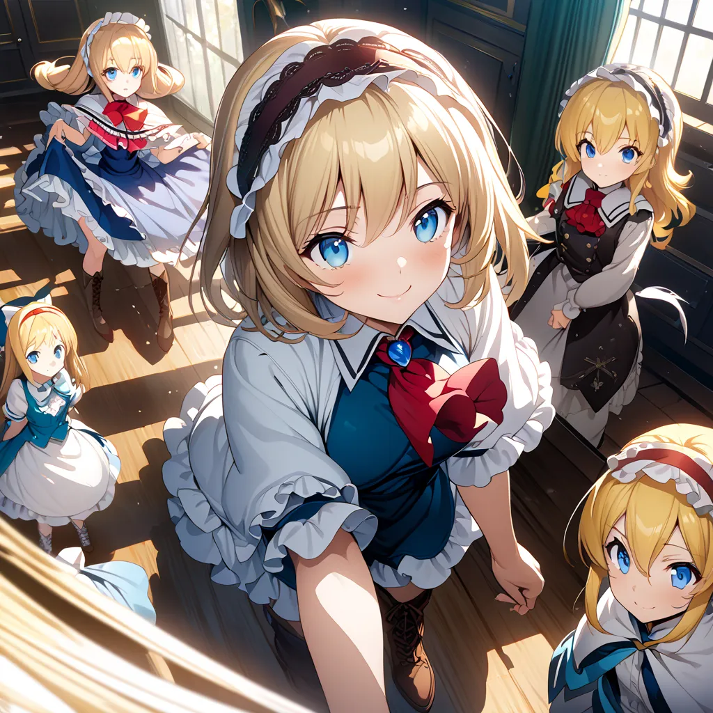 adults,girl, clear face, semi-long, blonde, blue eyes, shining eyes, big eyes,  Gold, Alice Margatroyd,smile, wave hair,Alone, ( amazing high resolution , masterpiece, top quality, Elaborate, CG,  high quality anime illustration ), AliceN
Alice Margatroid,...