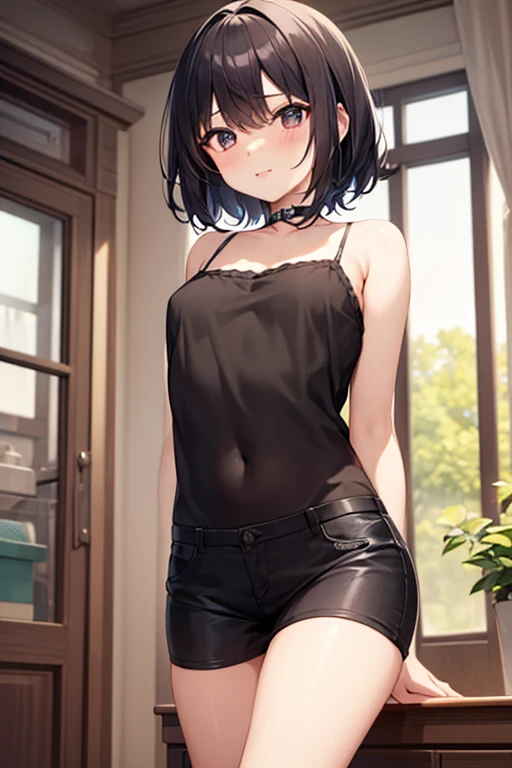 Sexy anime girl in short stature with small breasts I have a black short short