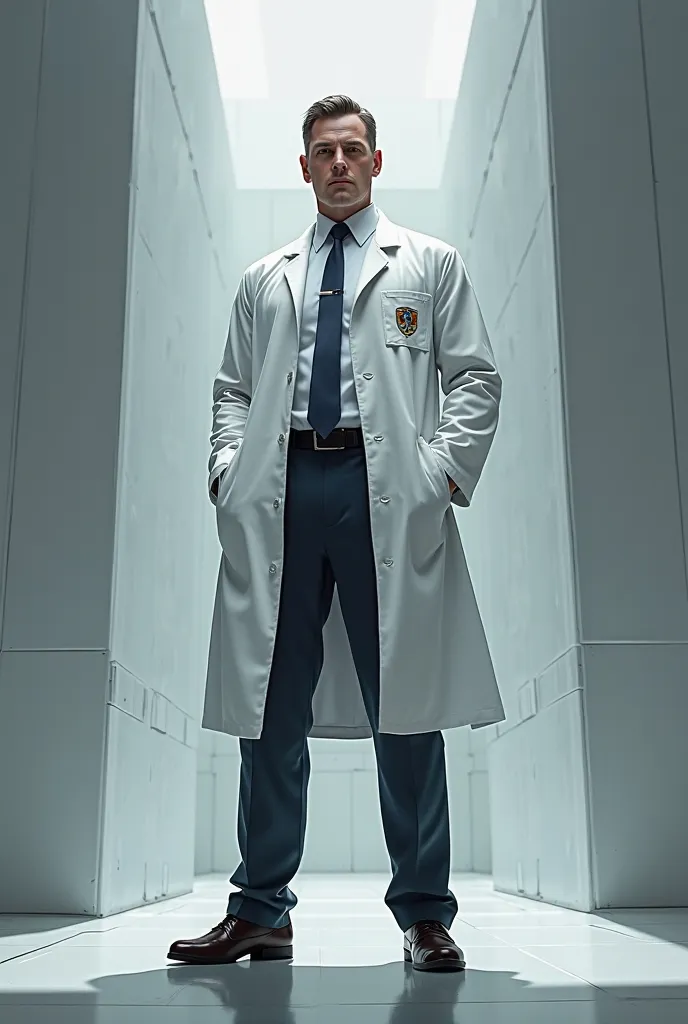 No make it like the first one but with the uniform underneath the lab coat