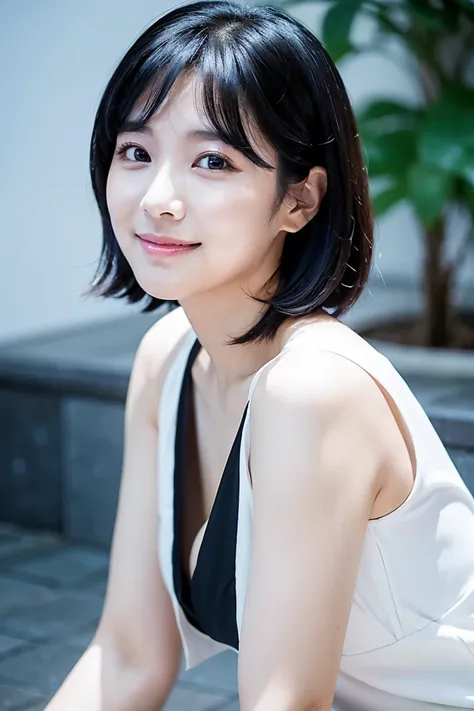 full body、black hair short hair、Age 35、I can see my cleavage、 woman dressed in white , Closeup of Tsuyu , Beautiful Korean Woman Wearing Black Hair, Gorgeous Young Korean Women, Cute Korean Actresses,  Nam Jae-yeon, Korean idol portraits,  Jung Hwa-choi , ...