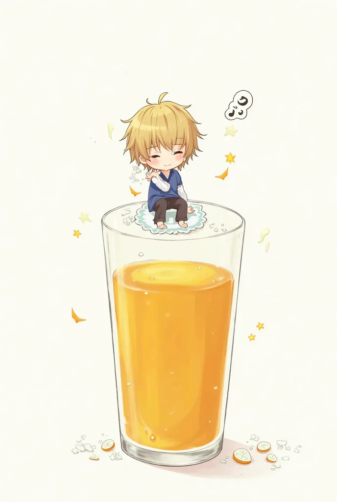 Glass of orange juice, Chuuya Nakahara on the glass of water, chibi, Stick to the cup, simple white background, cute, Stickers, simple water cup 