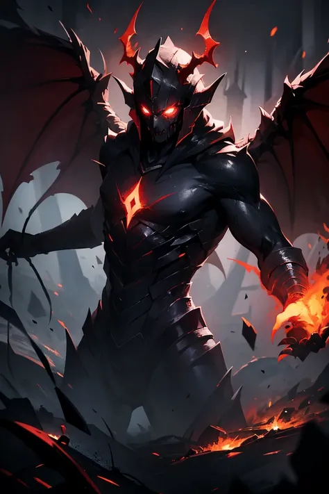 In the depths of darkness,  it exists in an area beyond human understanding . Its eyes ,  Fiery、 piercing crimson ,  it embodies an ominous atmosphere of power .  with horns on its head ,  a symbol of its demonic nature , The hall々It increases its presence...