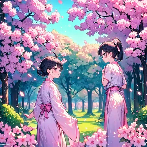 best detail、top quality、greatest masterpiece、 Sakurabuki、 neon color、black light、Graduation Ceremony、Japanese pattern hakama 、 Cherry Blossom Tree Background 、