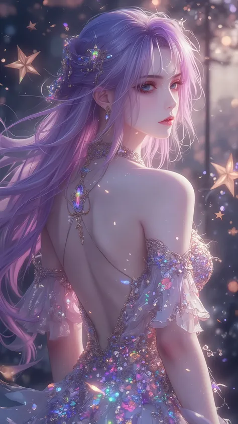 ((top quality)),( ultra high resolution ),(is very well detailed),( detailed description),(( best CG )),(masterpiece), Ultra Detailed Art ,Amazing Painting Art,(art with delicate details:1.5), woman, Beautiful and well-groomed profile, gradation purple hai...
