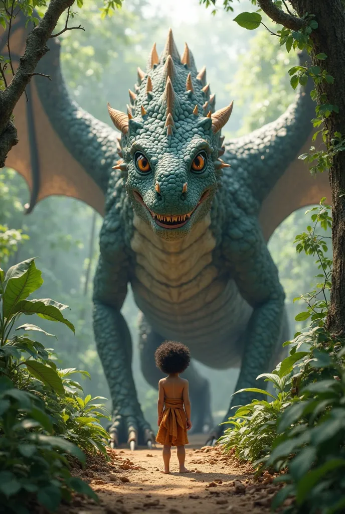 Scene 1: A Walk in the Jungle
Mowgli walks through the jungle, enjoying the fresh air. Suddenly, he stops, eyes wide, as he sees a huge dragon in front of him.3d cartun animal 