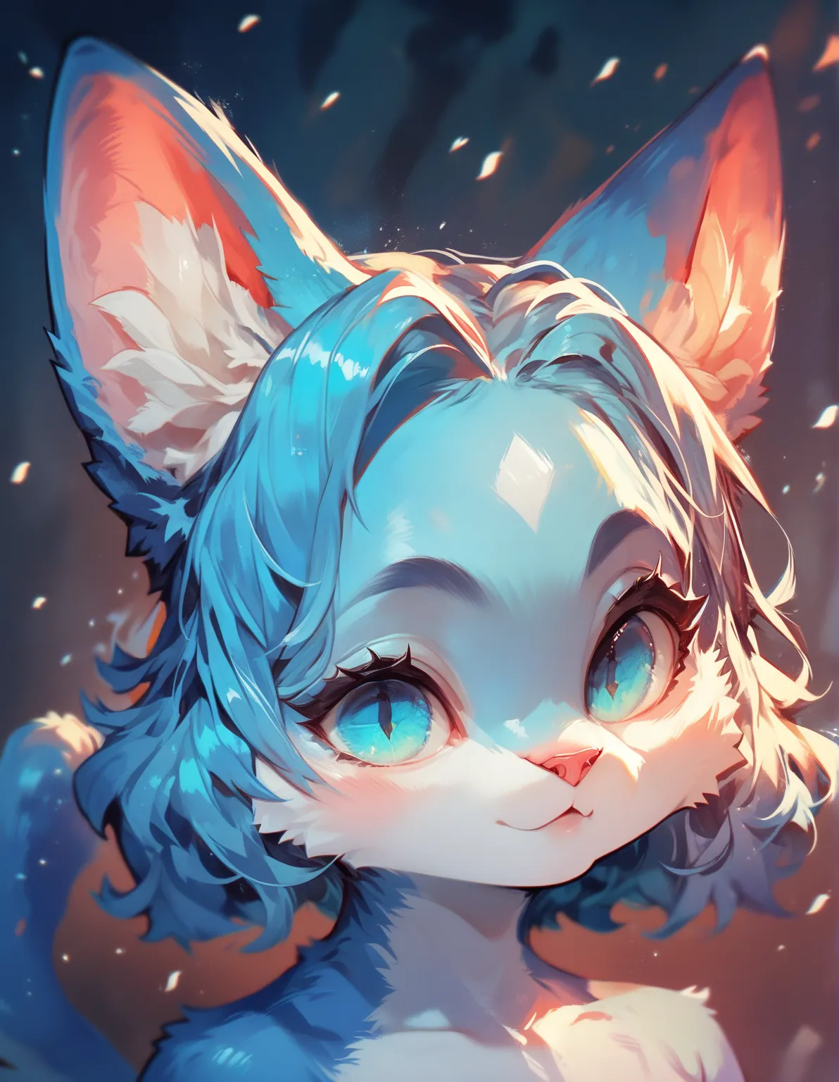 Score_9, Score_8_up, Score_7_up, Score_6_up, Score_5_up, Score_4_up,Source code_furry, cute blue furry cat female, animal nose, delicate eyes,blue eyes , Blue Hair, Two-tone fur, furry毛,  cat's tail, upper body,  stands,White blue，slightly more white
There...