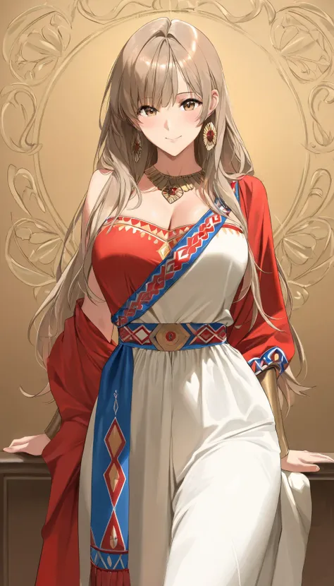 ((top quality)), ((masterpiece)), ( details), （perfect face）、(One woman:1.8)、No background、(There are no people around:1.8)、 that woman is Princess Leona , medium length light brown hair、beautiful Armenians、beautiful woman、 The woman is a beautiful Armenia...