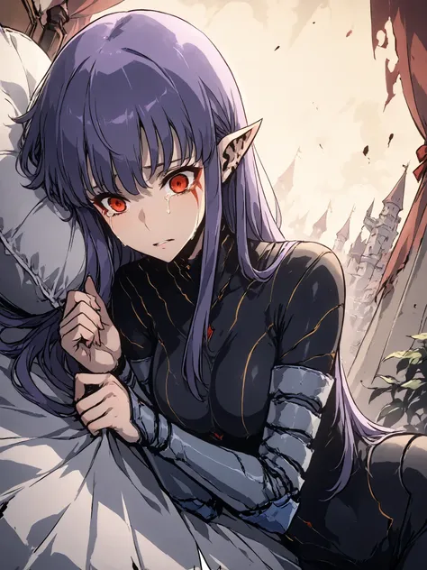 1girl, solo, esil radiru, beautiful, crying heavily, sad, tears, crimson eyes, casual clothes, slender body, medium breasts, highly detailed eyes, expressive eyes, natural eye shape, iris with visible details, anatomically correct, super detailed, high det...