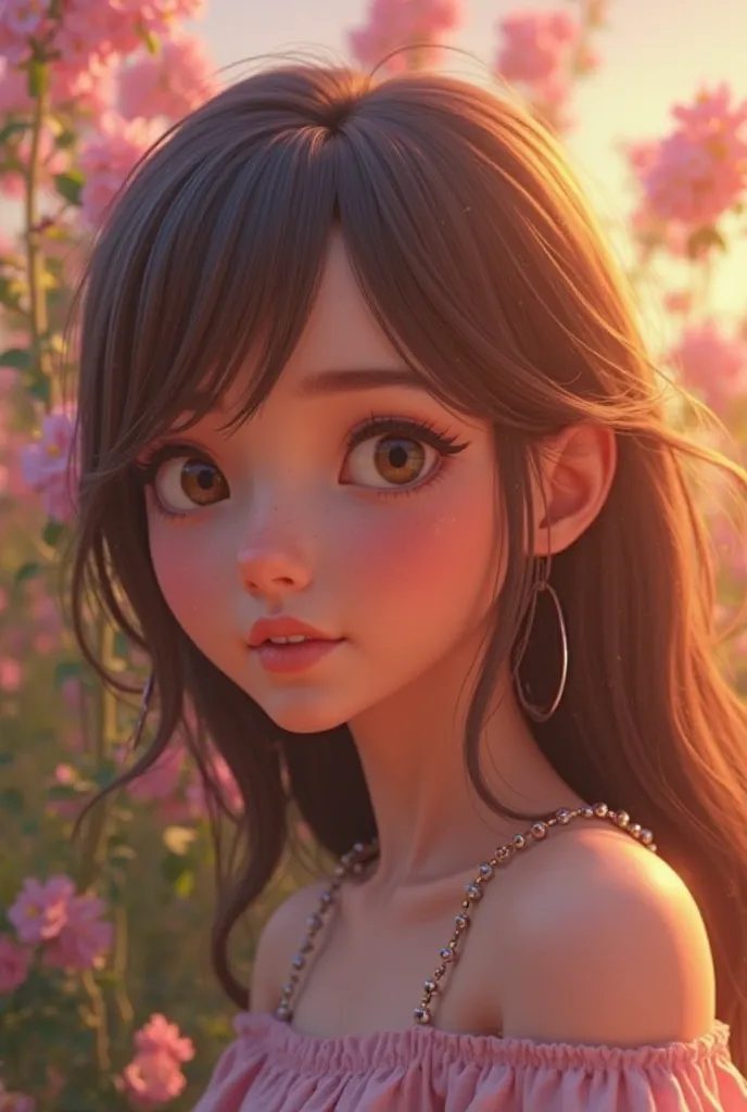 Prompt: Disney girl, low saturation, pixar super details, clay, anime waifu, looking at viewer, ninhly detailledreflections transparent iridescent colors, ionctransparent iridescent brown hair, flowers background ,divine cinematic,edgelighting, soft focus,...