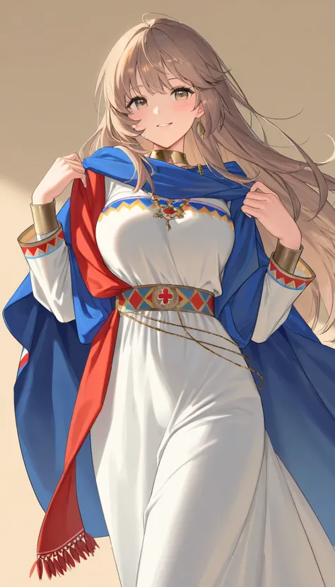 ((top quality)), ((masterpiece)), ( details), （perfect face）、(One woman:1.8)、No background、(There are no people around:1.8)、 that woman is Princess Leona , medium length light brown hair、beautiful Armenians、beautiful woman、 The woman is a beautiful Armenia...
