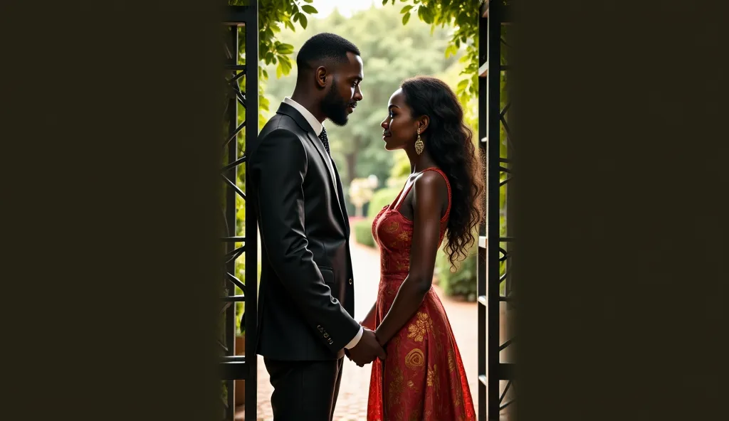 African image of a handsome man standing in a gate discussing with the beautiful and gorgeous girl maintain their distance