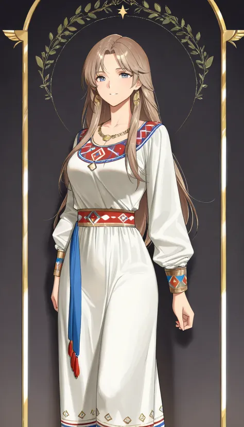 ((top quality)), ((masterpiece)), ( details), （perfect face）、(One woman:1.8)、No background、(There are no people around:1.8)、 that woman is Princess Leona , medium length light brown hair、beautiful Armenians、beautiful woman、 The woman is a beautiful Armenia...